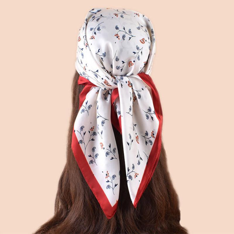 Luxury Design Satin Print Silk Scarf Square Women Neck Scarves Wrap Head Kerchief Beach Hair Band Woman Bandana Summer 70Cm