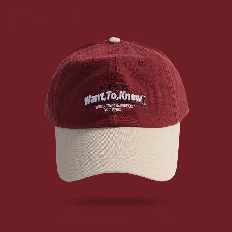 Retro color matching letter embroidery baseball cap female spring and summer versatile face small soft top cap male