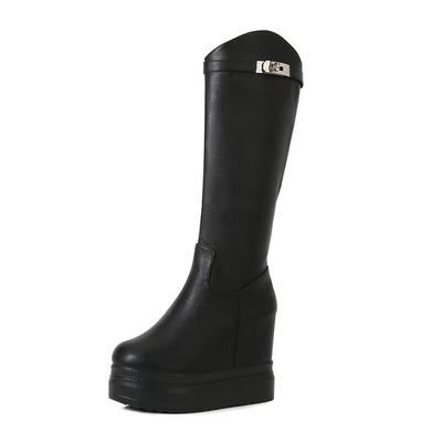 2025 Inverno Couro 11CM Salto Super Alto Botas Femininas Personalizadas Solado Grosso Altura Interna Couro Botas de Salto ZYW-560-3