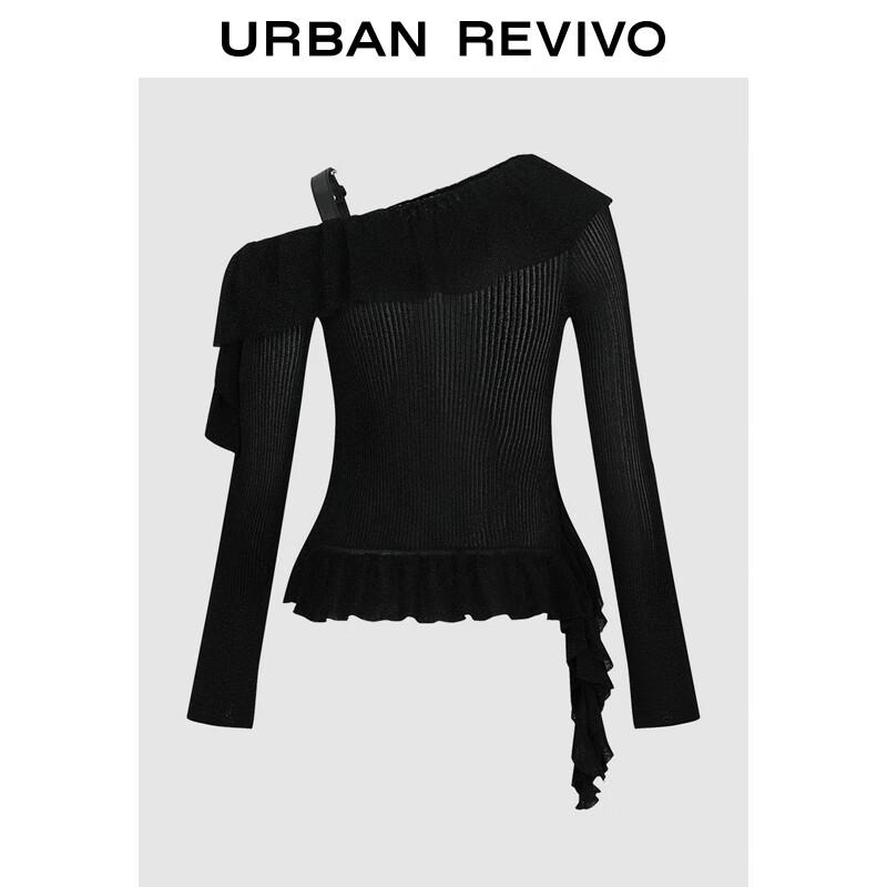 

UR 2025 Spring Asymmetrical Ruffle Hem Knit Top S