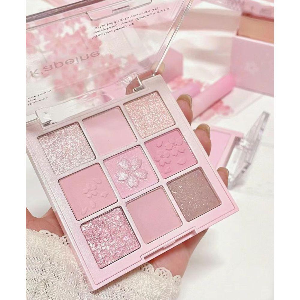 Romantic Sakura 9 Color Eyeshadow Palette Matte Pearlescent Milk Tea Peach Color Makeup Palette