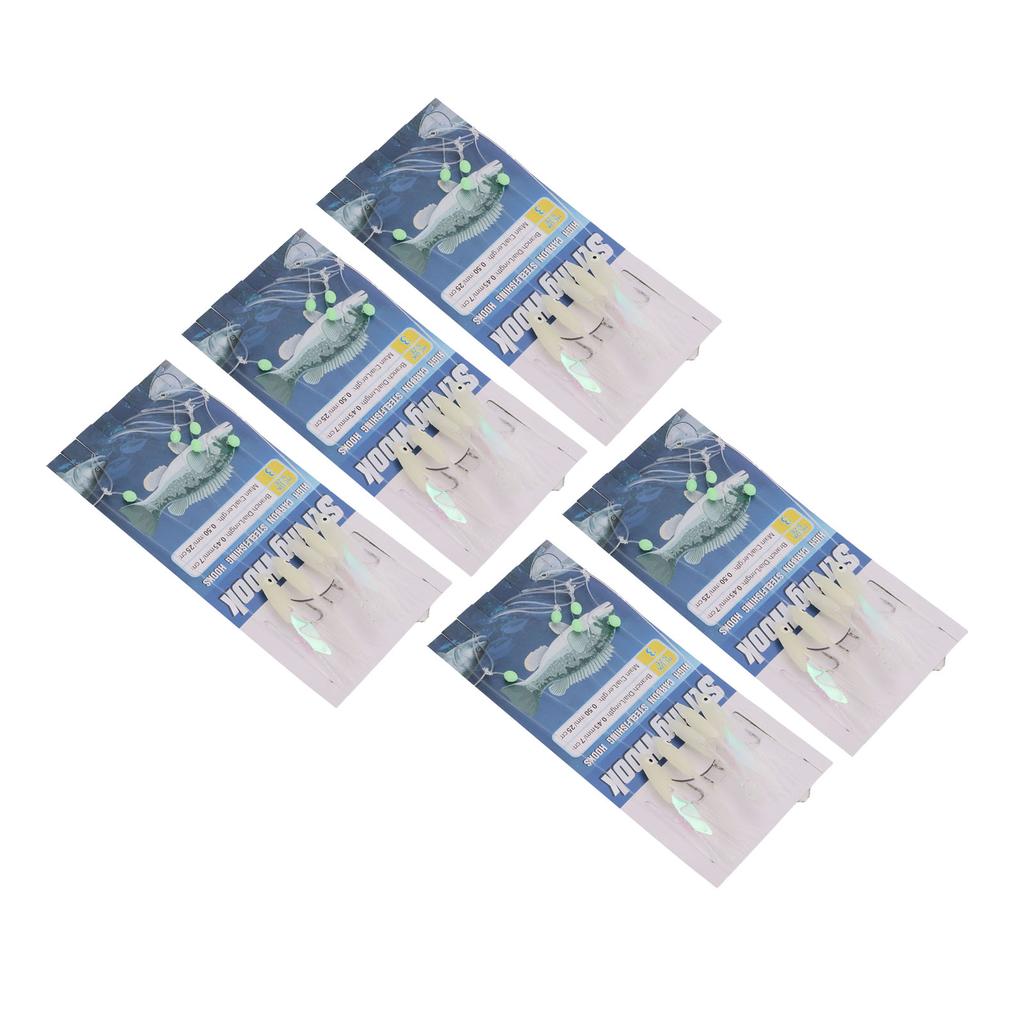 5 Set Luminous Feather Fishing Lure Bait Rigs Fish Skin Glow Fishing Lure Carbon Steel Lure String Hooks with 5 Hooks 3