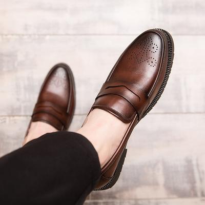 Fashion Black/brown Carved Leather Shoes Men's Leather Loafers Round Toe Shoes Comfort Breathable Men Low-heel Designer Shoes