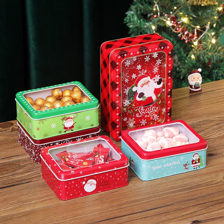 Christmas Rectangular Tin Skylight Box for Candies and Cookies - Children's Decorative Empty Gift Storage Box