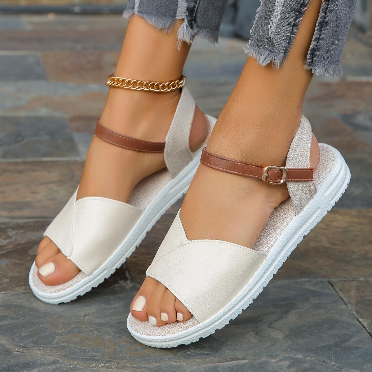 

Женские сандалии с цветочным принтом, пляжные сандалии больших размеров на плоской подошве 36–43 для женщин 43 абрикосовый