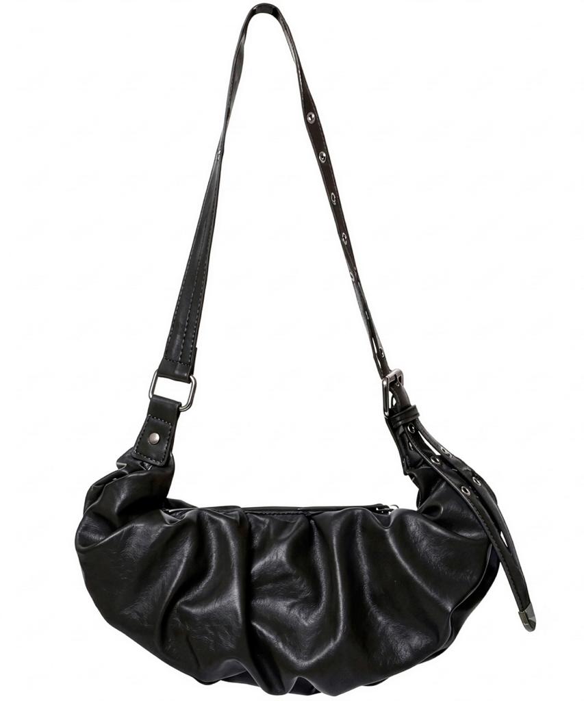 Flareup Draped Leather Bag (Fl-745_Black)