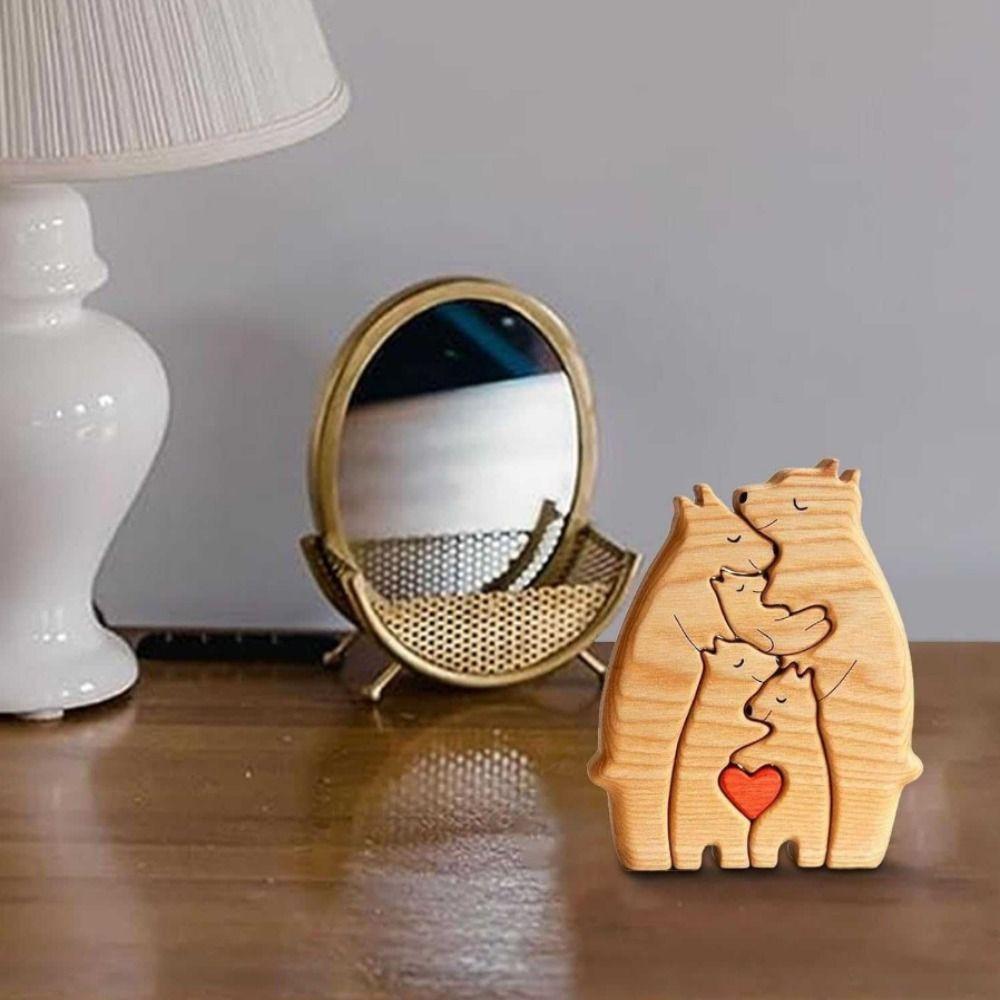 Personalised Bear Family Theme Art Puzzle Wooden Family Name Puzzle DIY Name Art Heart Puzzle  Gift