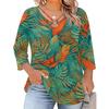 Blusa Floral Feminina Plus Size com Manga Três Quartos, Blusa Casual, Túnica de Corte Amplo para Primavera Verão, Uso Diário, Trabalho e Saídas