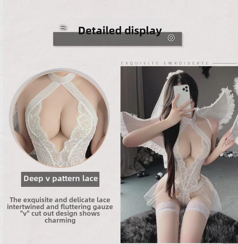 Manyan Valentine's Sexy Deep V Lace Bridal Lingerie Suit 8711