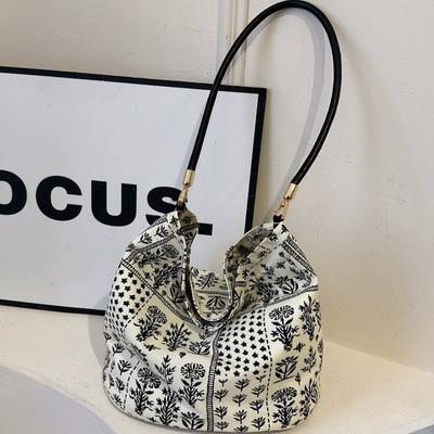 New Chinese Bucket Bag Women's Summer 2025 New Trendy Korean Version Canvas Bag Niche Fashion Shoulder Armpit Bag Women