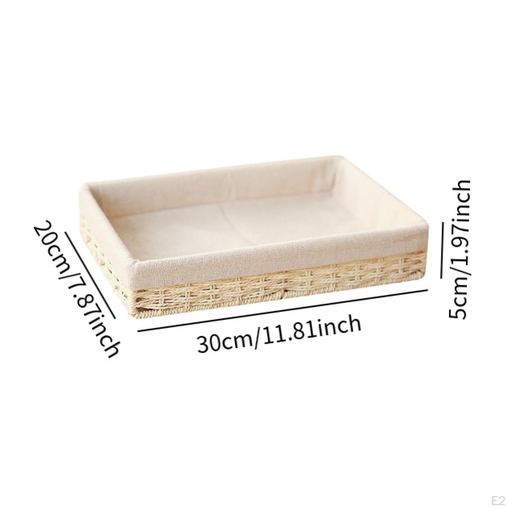 Woven Basket ,Rectangular Organizer Bin ,Cloth Lining ,Desktop Sundries Organizer, Handmade Storage