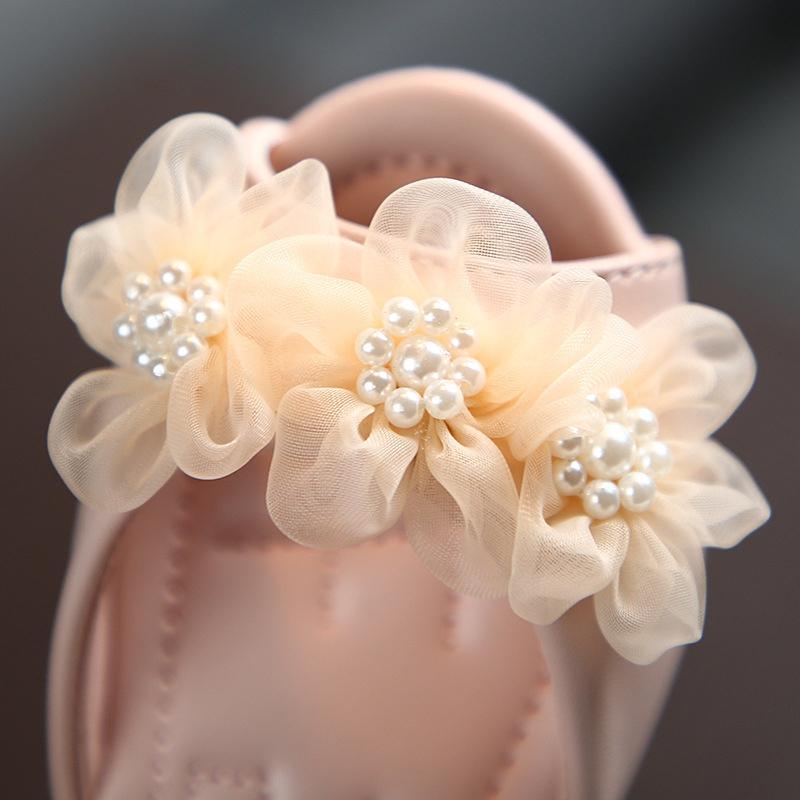 Children Girls Casual Cute Princess Style Pearl Flower Design Fish Mouth Sandals