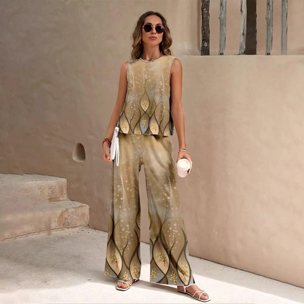 1116 New European and American Fashion Ethnic Geometric Tank Pants Set WN11+MRO6