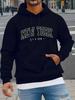 Vintage Curved NEW YORK 1998 Letter Print Men's Light Gray Hoodie, Hip Hop Sports Loose Pocket Street Sweatshirt