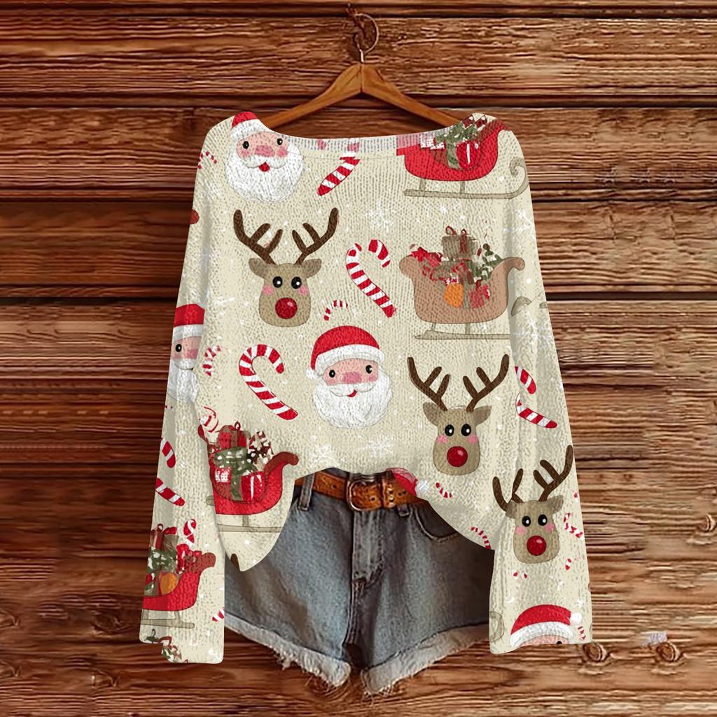 Women's Christmas Print Lightweight Sweater, Casual Long Sleeve Knit Pullover for Holiday