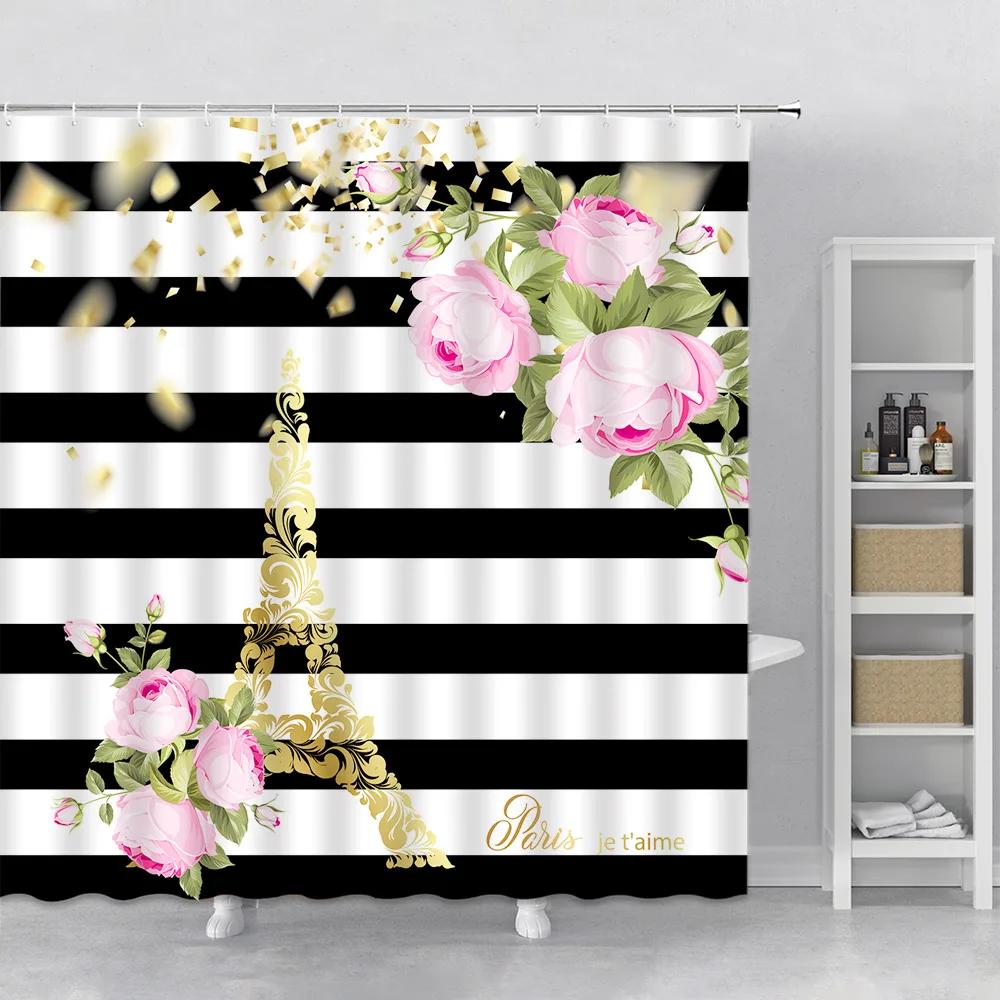 Paris Tower City Landscape Shower Curtain Set Hook Hanging Cloth Modern Home Decor Bathroom Curtain Polyester Fabric Bath Screen