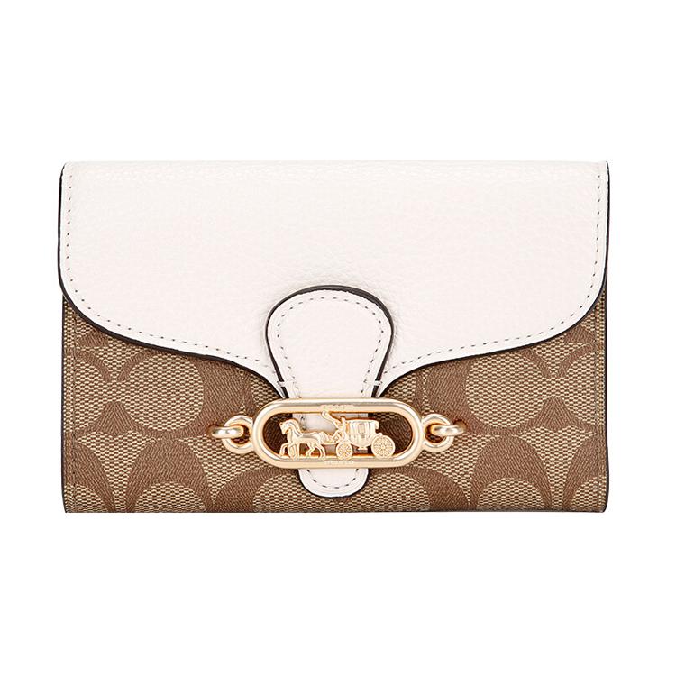 COACH Leather Coin Purse, Clutch Regular Womens Khaki White Basic Set (Bag + Dustproof Bag)