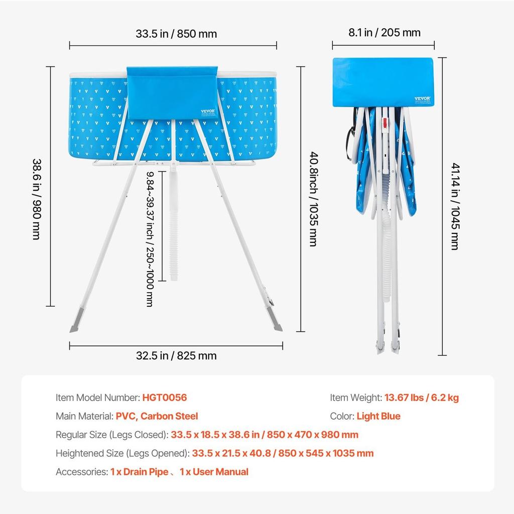 Foldable Dog Bathtub Elevated Light Blue Pet Bathing Station for Dog & Cat