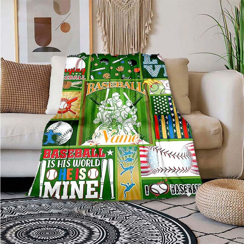 Playing Softball Customize Your Name Blanket Used For Chair Office Sofa Bed Camping Soft And Warm Giving Friends And Relatives Birthday Graduation