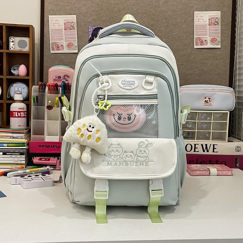 Sac d'école nouveau style collège couleur contrastée élèves du primaire et du secondaire 35 grade multi-compartiments sac à dos léger dessin animé mignon