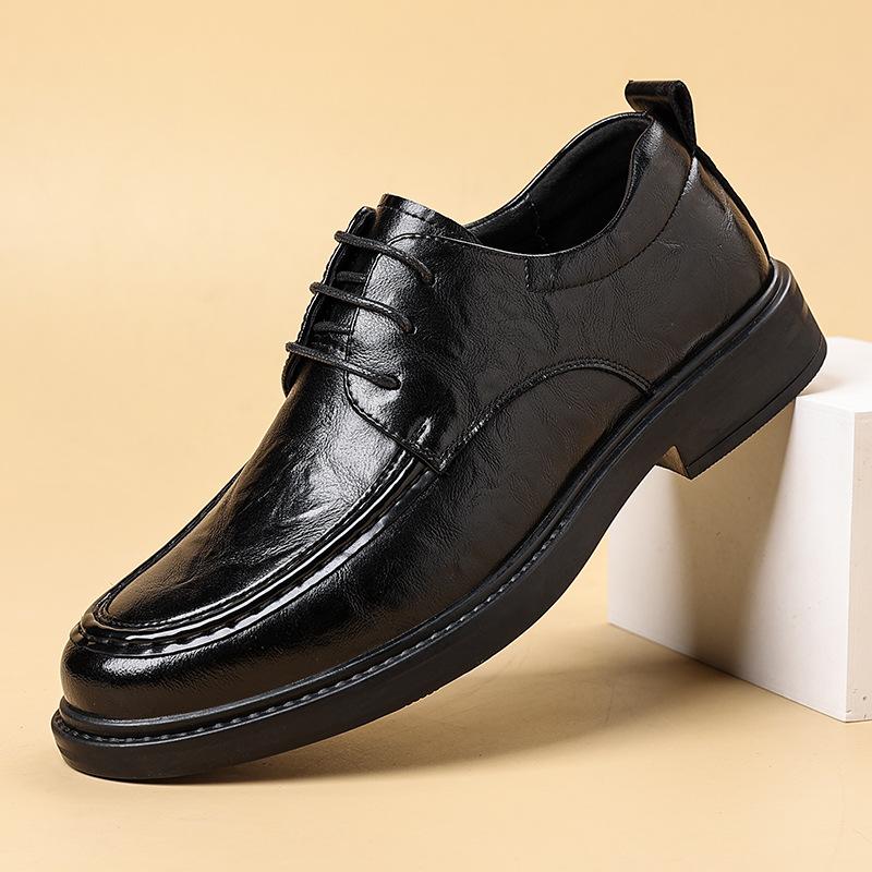 Leather shoes men's foot cover one pedal low-top inner height increase 8CM casual Doudou shoes
