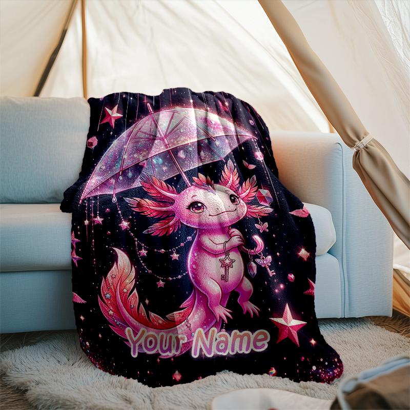 1PC Custom Name Fantasy Axolotl Umbrella Flannel Blanket Versatile,all-season Throw Suitable for the Living Room,bedroom,camping,travel,and Gift
