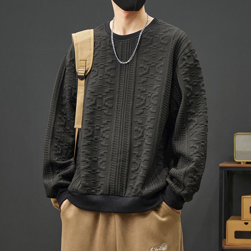 Men's Crew Neck Sweatshirt Spring Autumn New Style Fashionable Trendy Casual Loose Solid Color Minimalist Hatless Pullover Top