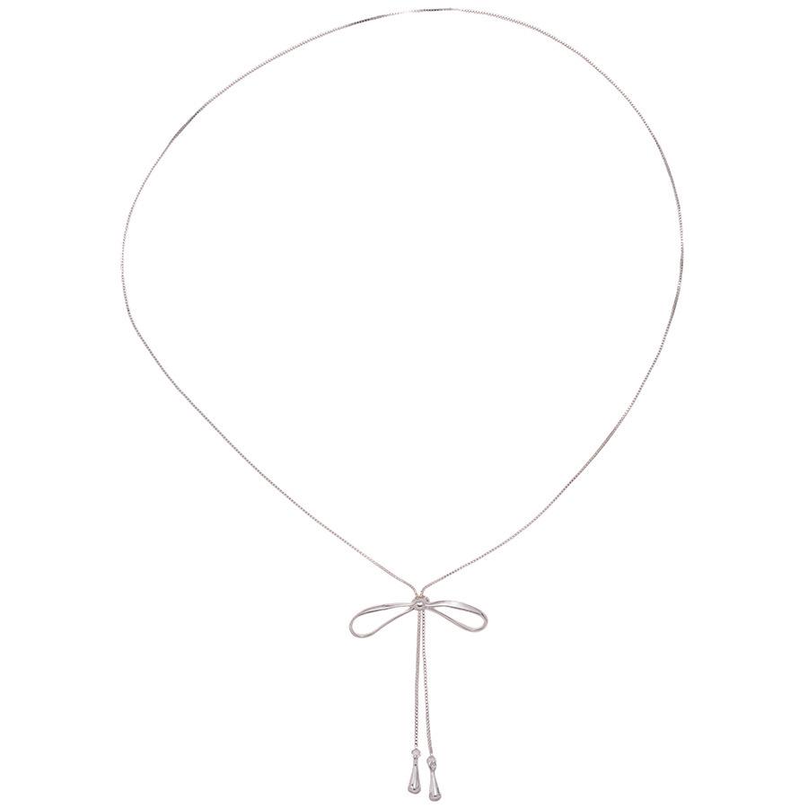 Retro Irregular Bow & Heart Tassel Necklace - Cool Versatile Clavicle Chain for Autumn & Winter