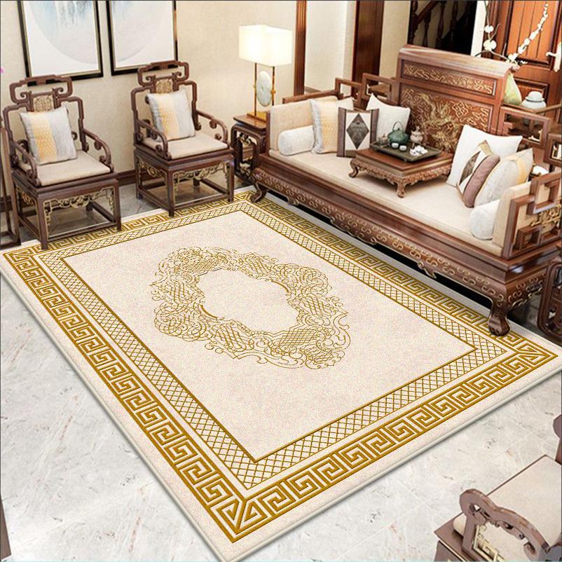 Large Size Classical Border Design Live Room Rug Soft Non-slip Study Decoration Carpet Machine Washable Sofa Table Mat Flannel
