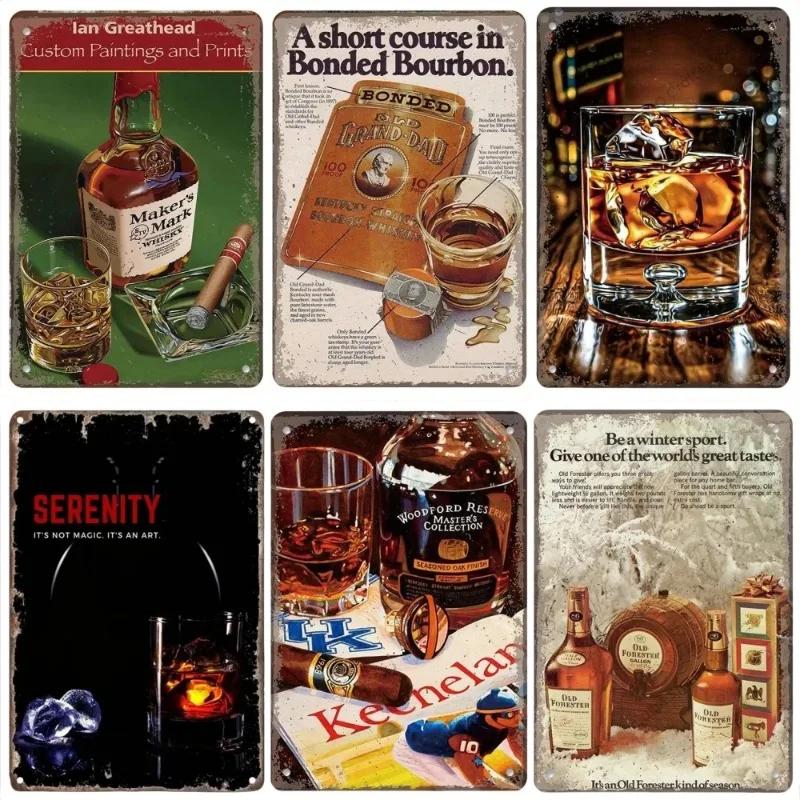 Vintage Whiskey Cigar Poster Metal Tin Sign Plaque Retro Decorative Plates For Garage Club Man Cave Bar Hotel Cafe Wall Decor