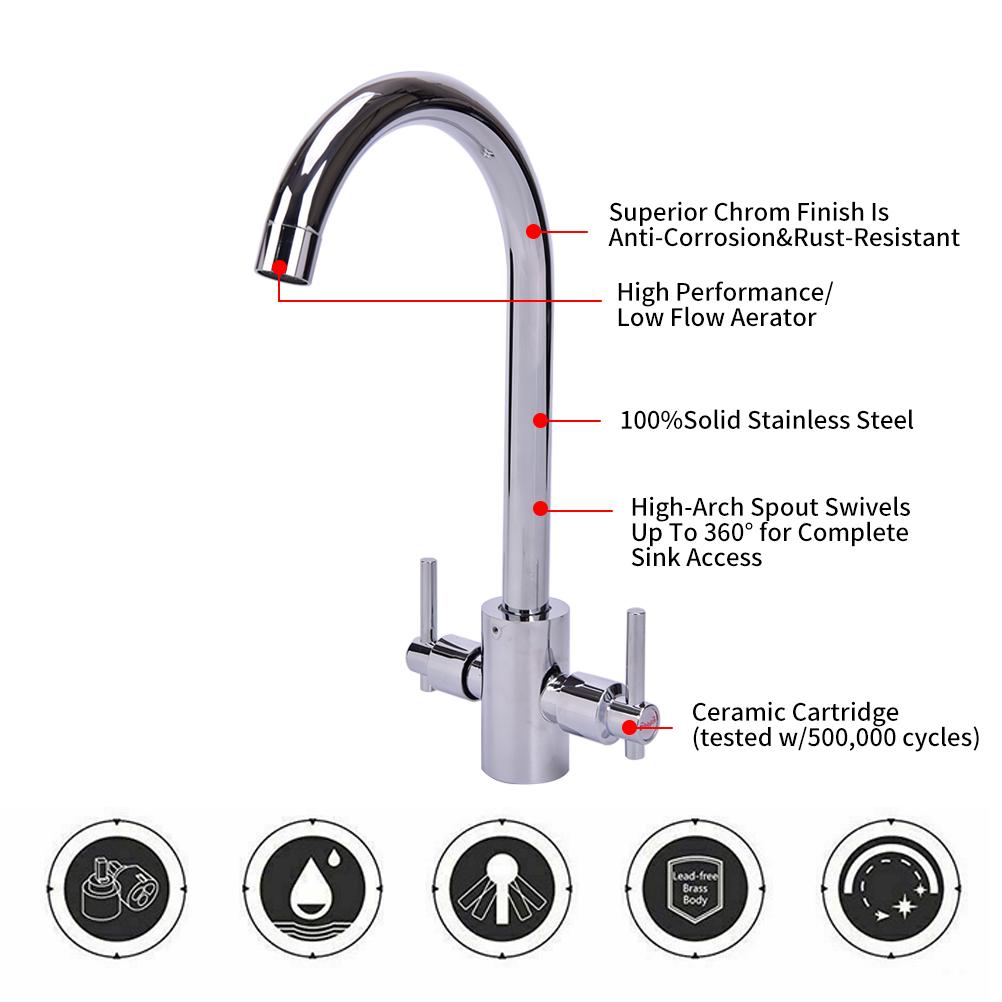 Modern Kitchen Sink Mixer Taps Swivel Spout Dual Lever Tap Mono Brushes Faucet Modern Kitchen Sink Mixer Taps Swivel Spout Dual Lever Tap Mono Brushes Faucet