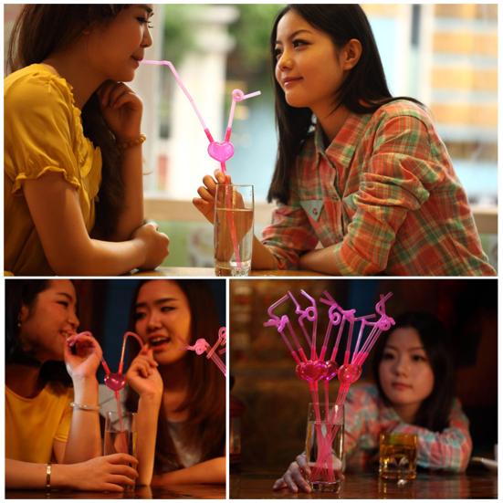 2Pcs Couple Straws Food Grade Detachable PP Funny Unique Love Heart Double Drinking Straws Party Supplies