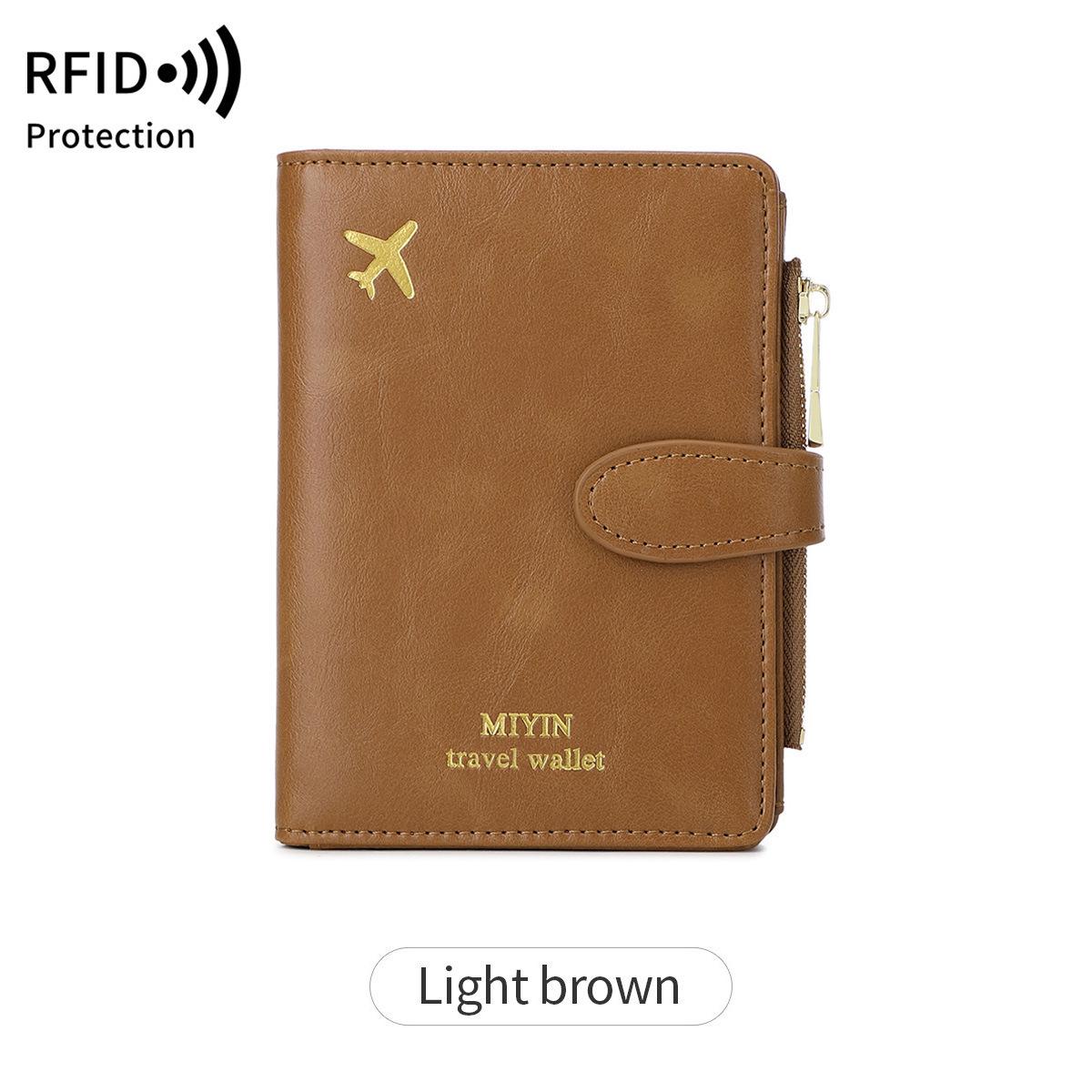 

Прикордонна RFID-сумка для паспорта: Універсальний тримач для документів для подорожей з дизайном літака світло-коричневого кольору