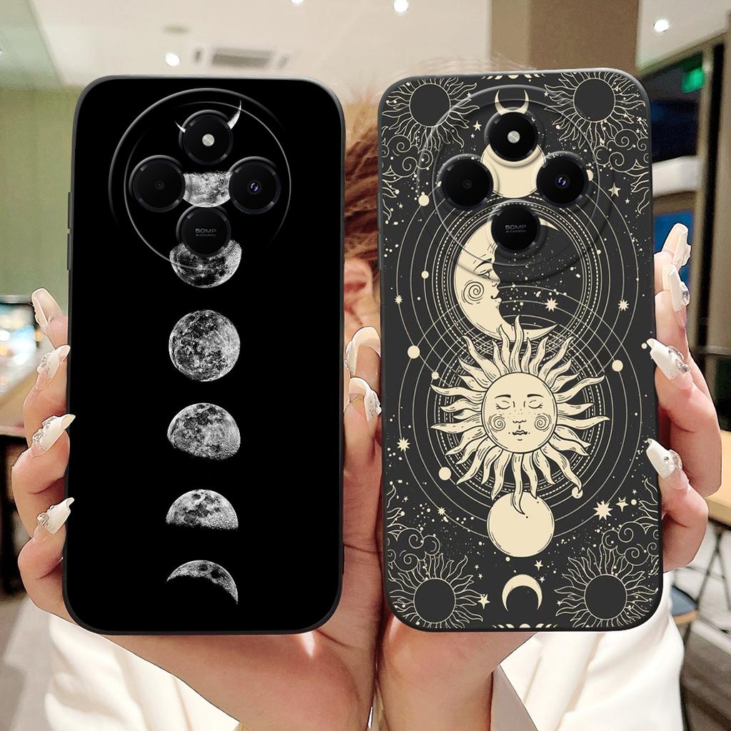 For Xiaomi Redmi 14c / Mi 14 Pro 14t Pro Case Liquid Silicone Soft TPU Back Cover Redmi14c Phone Funda Gothic Black Night Bumper