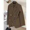 Women S Loose Fit Casual Brown Blazer For Spring Autumn Slimming Elegant Small Size