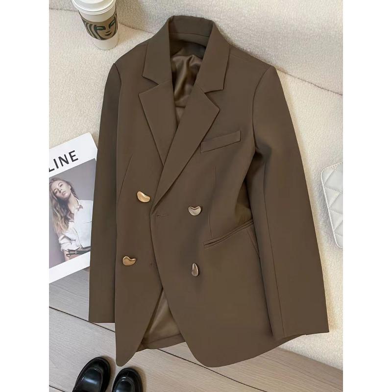 Women S Loose Fit Casual Brown Blazer For Spring Autumn Slimming Elegant Small Size