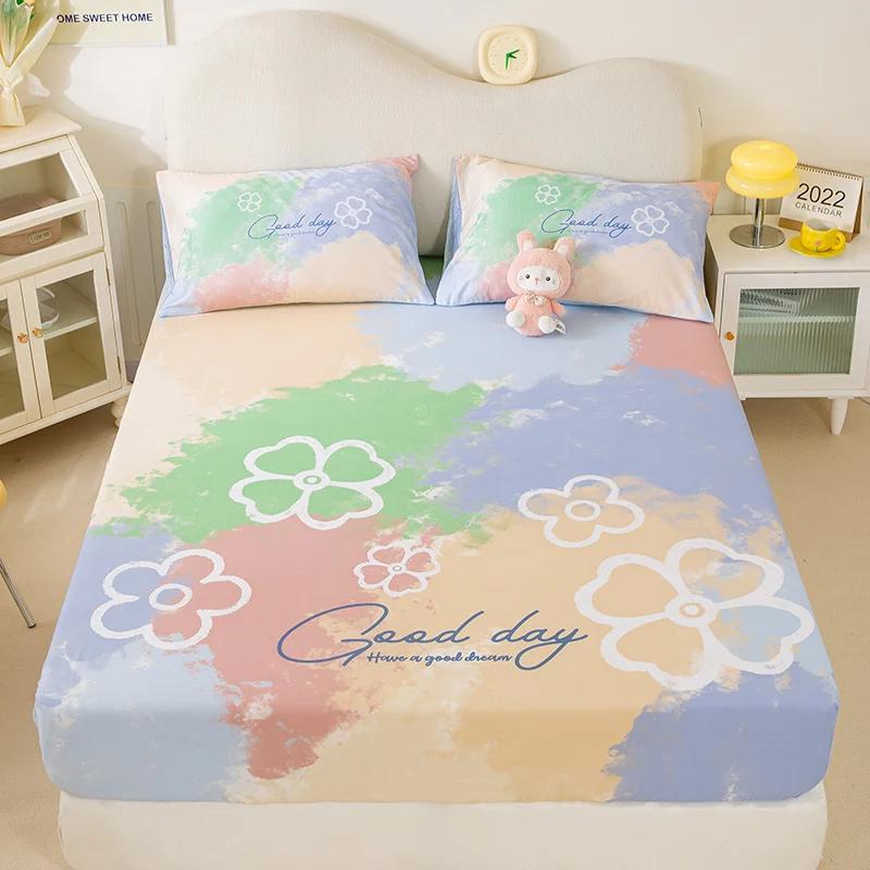 New Purple Flowers Fitted Sheet Set 100% Cotton Printed Fitted Sheet Pillowcases for Kids Boys Girls Bedroom Decor Bedding Set