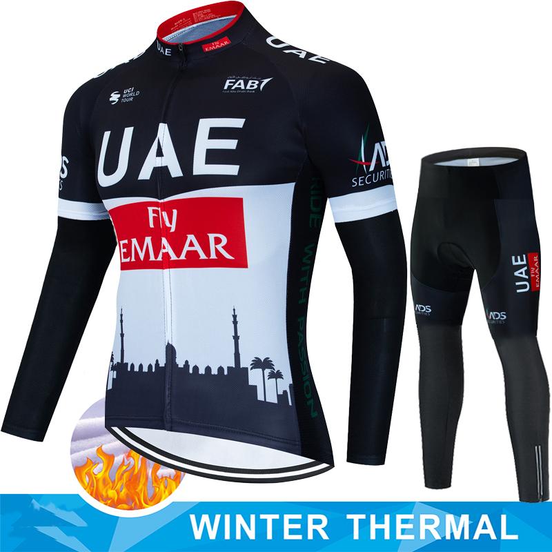 Winter Fleece Cycling Jersey Men's Shirt UAE Thermal Set Clothing Sets Man Clothes 2026 Bib Ciclismo Hombre Bicycle Suit Bike