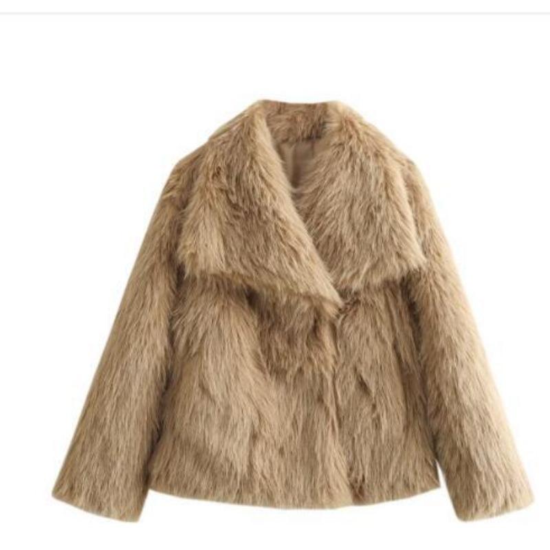 Women's Fashionable Luxury Fox Fur Jacket Fall Winter Long Sleeve Warm Suede Streetwear Casual Outerwear
