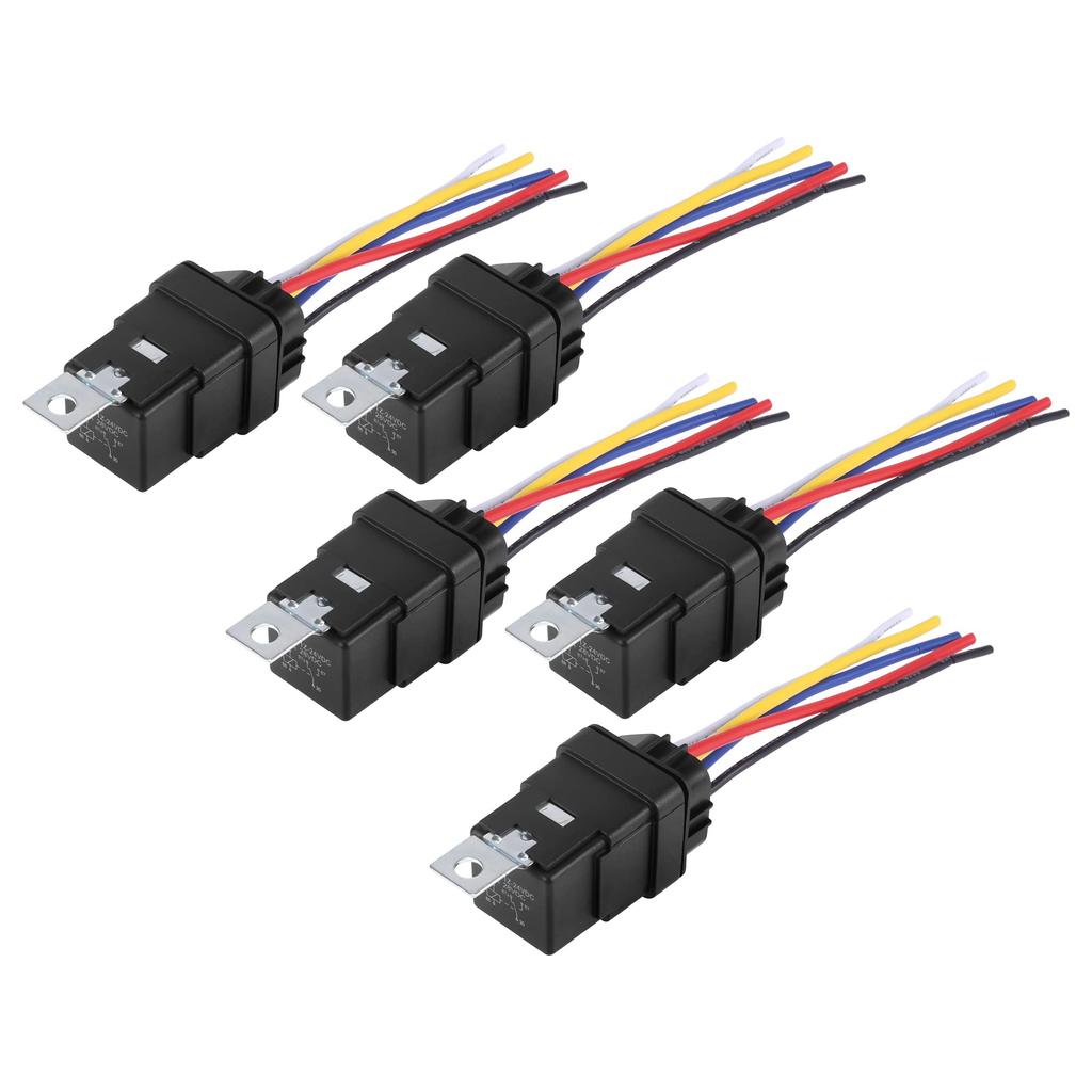 X AUTOHAUX JD2912 Relay with Wire for Automotive Pack of 5 Socket, 5-Pole, 40A, DC24V, Bundle, Universal, Waterproof, Use,