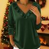 Damen Oberteile V-Ausschnitt Langarm Rüschenausschnitt Pullover Tops Einfarbig Locker Samtbluse Arbeit Party Date Wear
