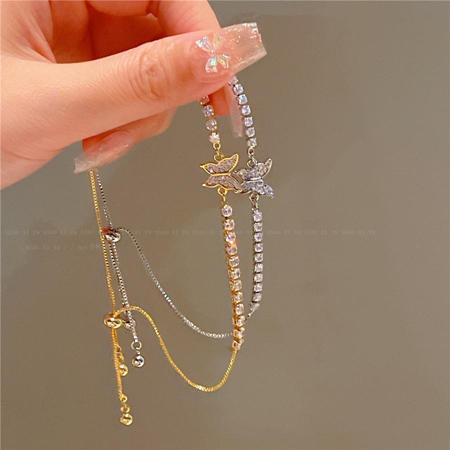 Luxuriöses Zirkon-Schmetterlingsarmband, Goldkette, ausziehbares Armband für Damen, Schmuckzubehör