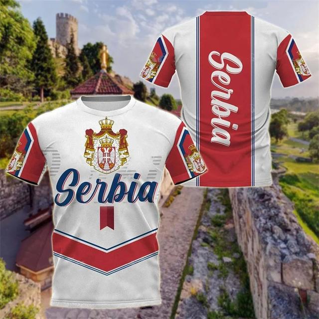 Tričko Serbir pro muže Trend Nové topy s krátkým rukávem do O Neck Trička s potiskem vlajky Serbir Trička Street Oversized Volné oblečení Trička
