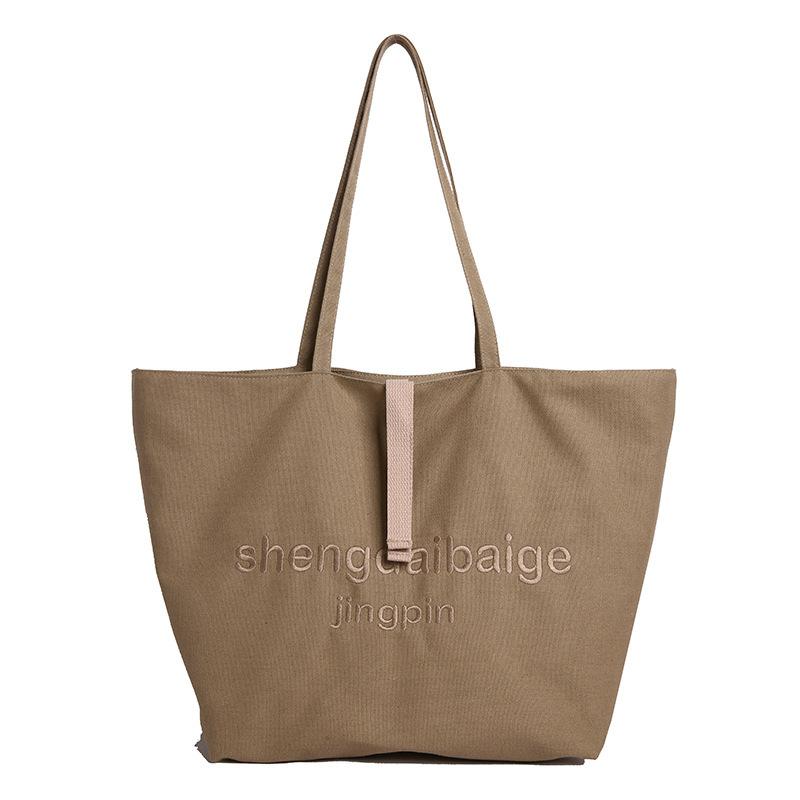 Canvas Bag Women's Large Capacity 2025 New Versatile Simple Leisure Single Shoulder College Student Class Tote Bag