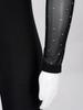 Girls Glittery Gymnastics Jumpsuit One Shoulder Sheer Mesh Long Sleeve Rhinestone Bodysuit Skating Wear
