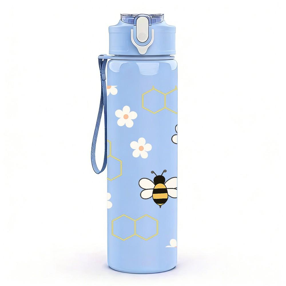 1PC Bee Honeycomb Repeat Pattern 750ml Color Plastic Sports Water Bottle Leakproof Flip Straw Lid Suitable for Sports Office Home Use