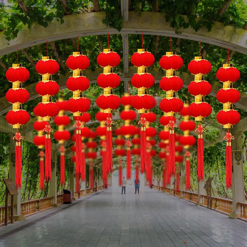 Flocked Red Outdoor String Lanterns