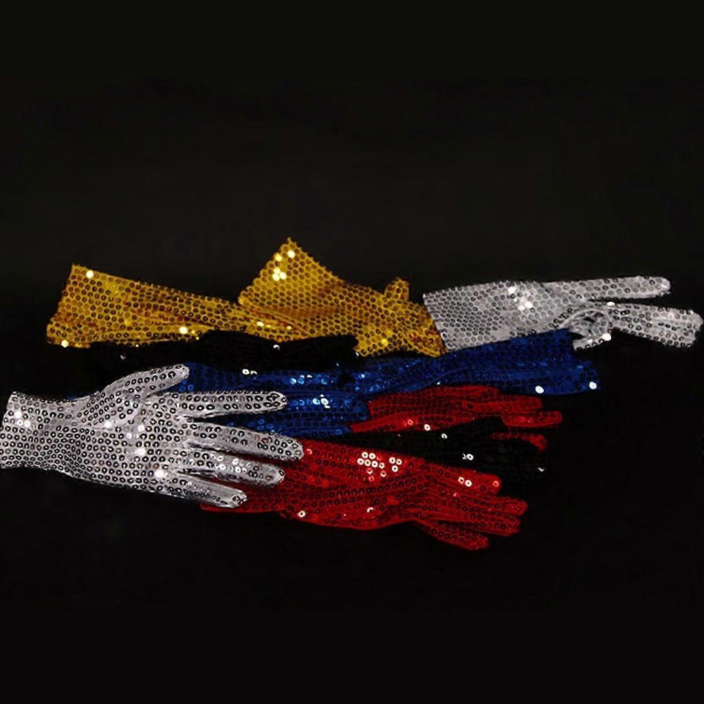 Internet Celebrity Gloves Fashion Stage Performance Sequins Short Glove Black Silver Red Yellow Blue Shinning Mittens  Red