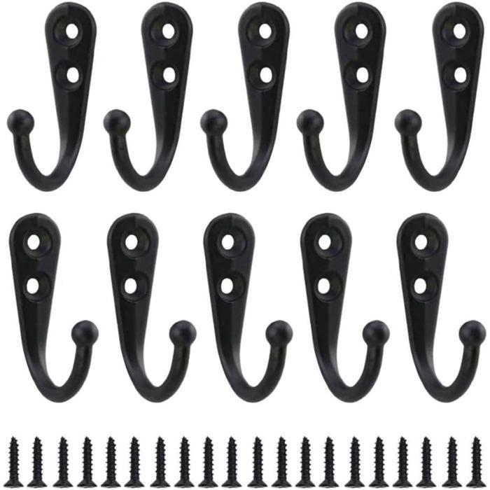 Lot de 10 crochets muraux noirs rétro en alliage de zinc - 44×30×13 mm, vis incluses