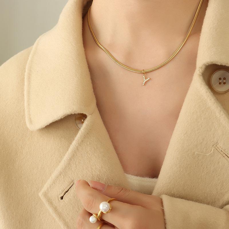 Korean Trendy Zirconia Blade Chain Letter Pendant Necklace